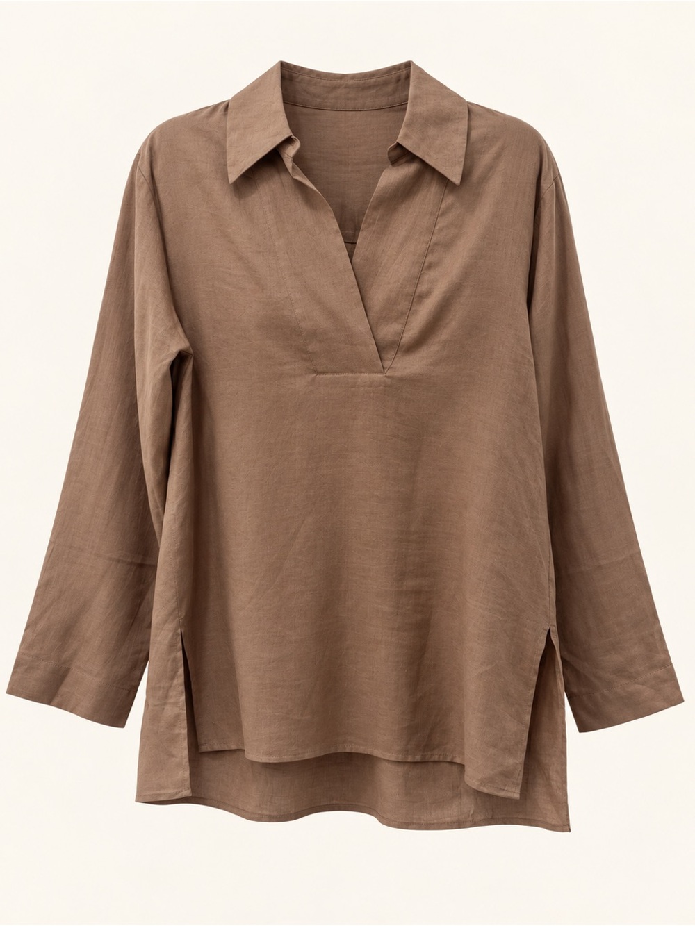 H&M Relaxed V-Neck Tunic Top in Brown